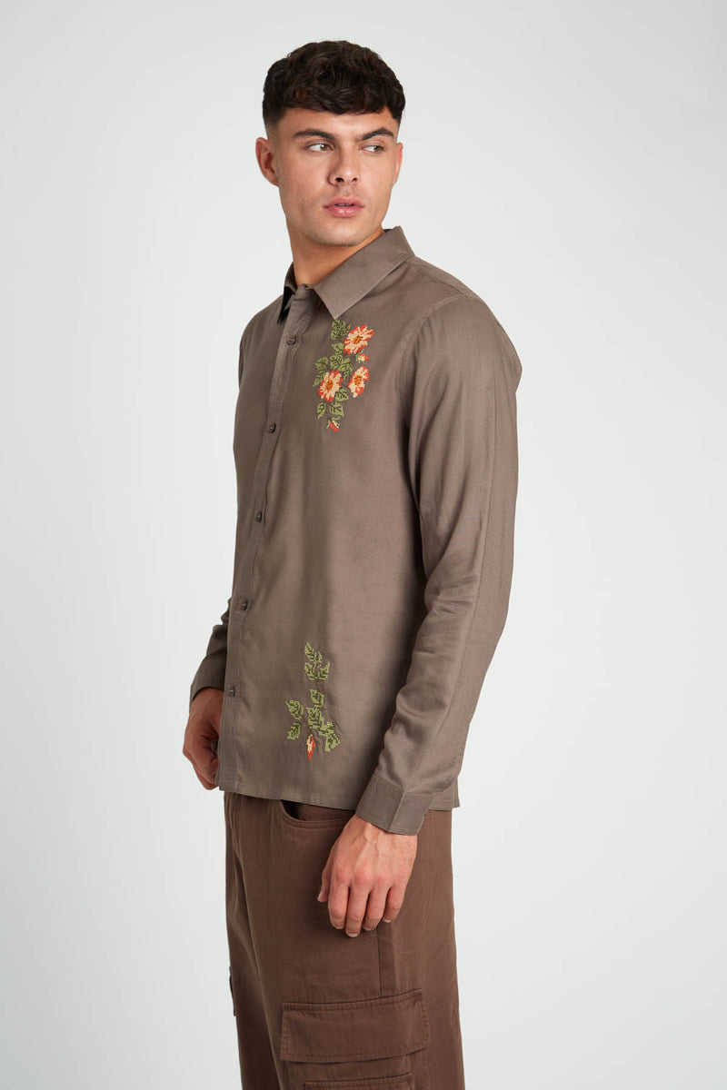STUBBS FLORAL EMBROIDERED ECOVERO VISCOSE SHIRT