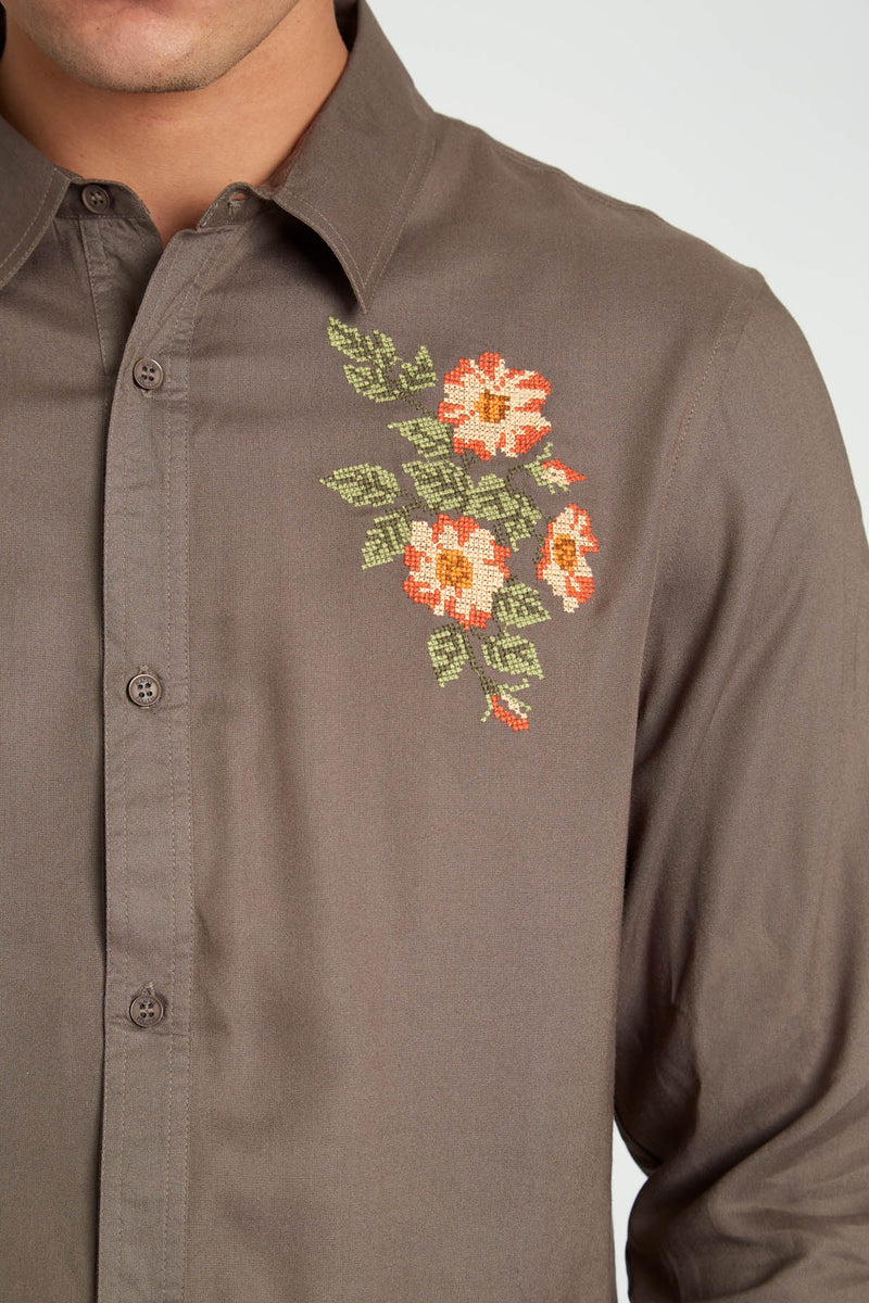 STUBBS FLORAL EMBROIDERED ECOVERO VISCOSE SHIRT
