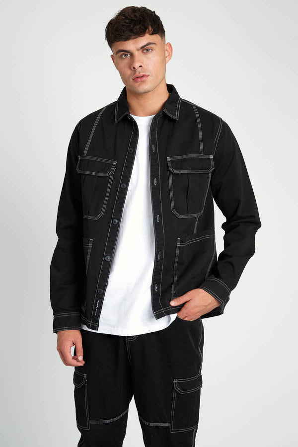 GLOVER COTTON OVERSHIRT WITH CONTRAST STITCH