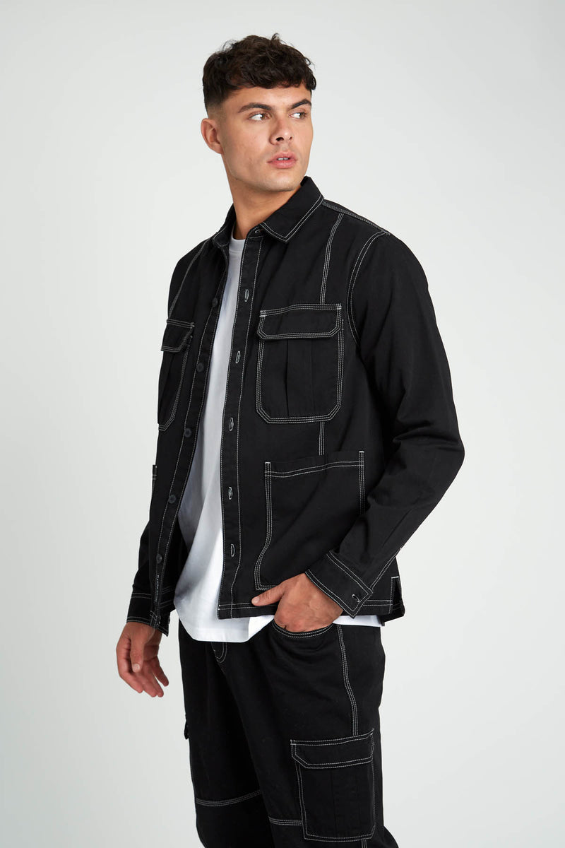 GLOVER COTTON OVERSHIRT WITH CONTRAST STITCH