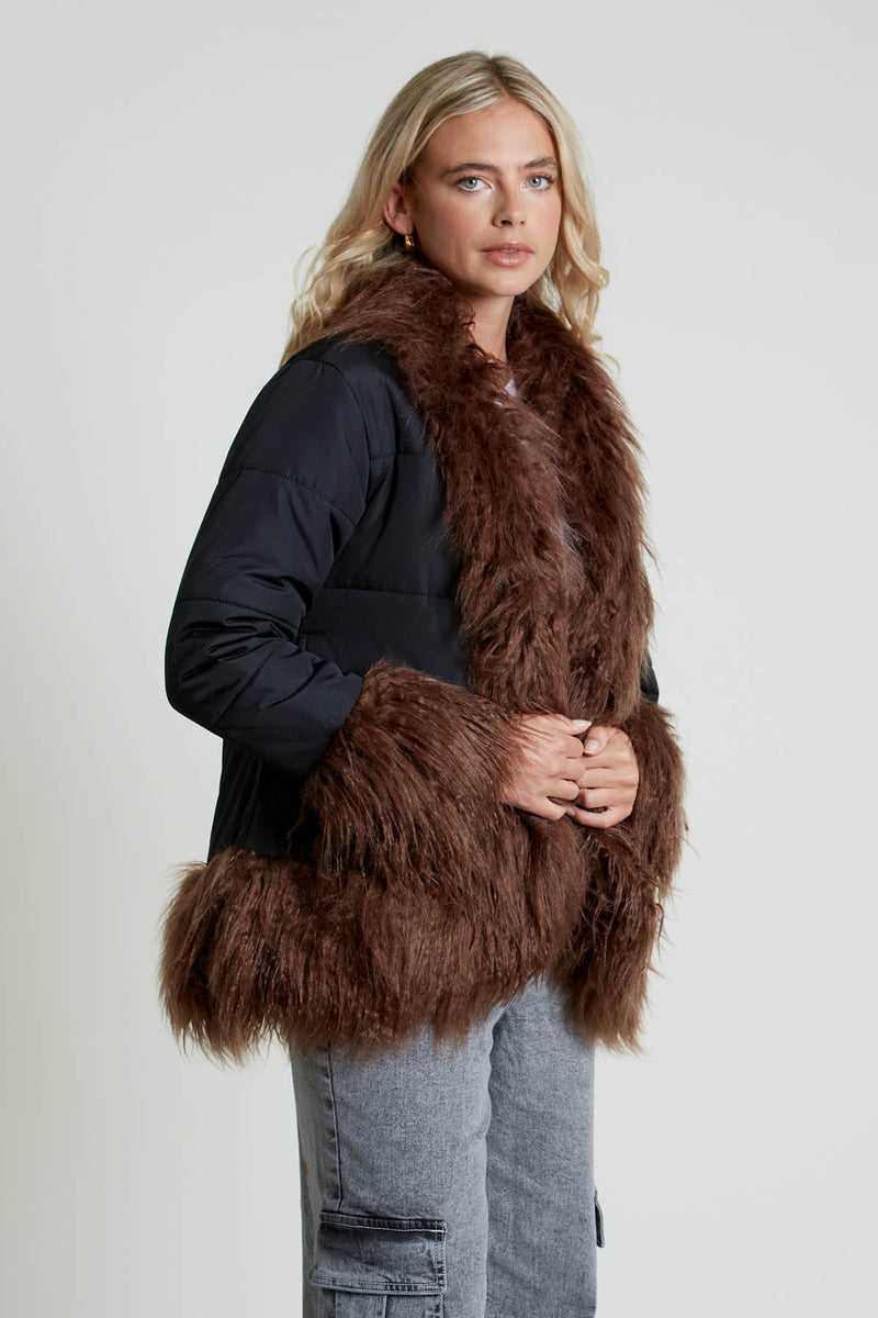 BEATRI COCOON PUFFER WITH FAUX FUR TRIM