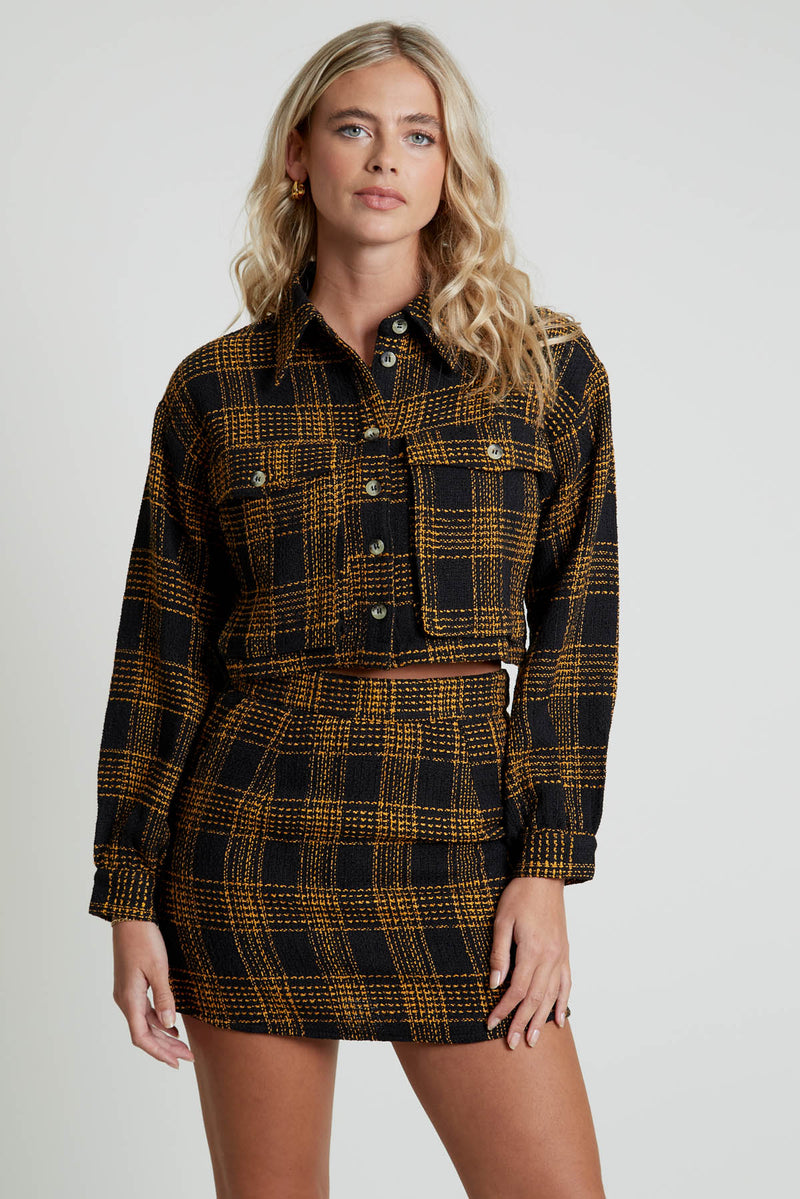 OFI CROPPED SHIRT IN CHECK BOUCLE