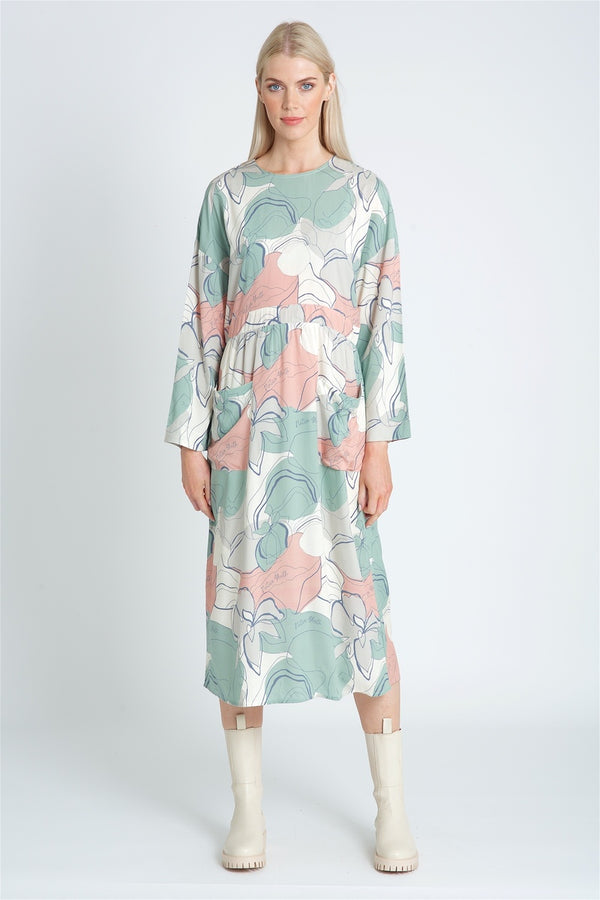 ABSTRACT LINEAR PRINT DRESS